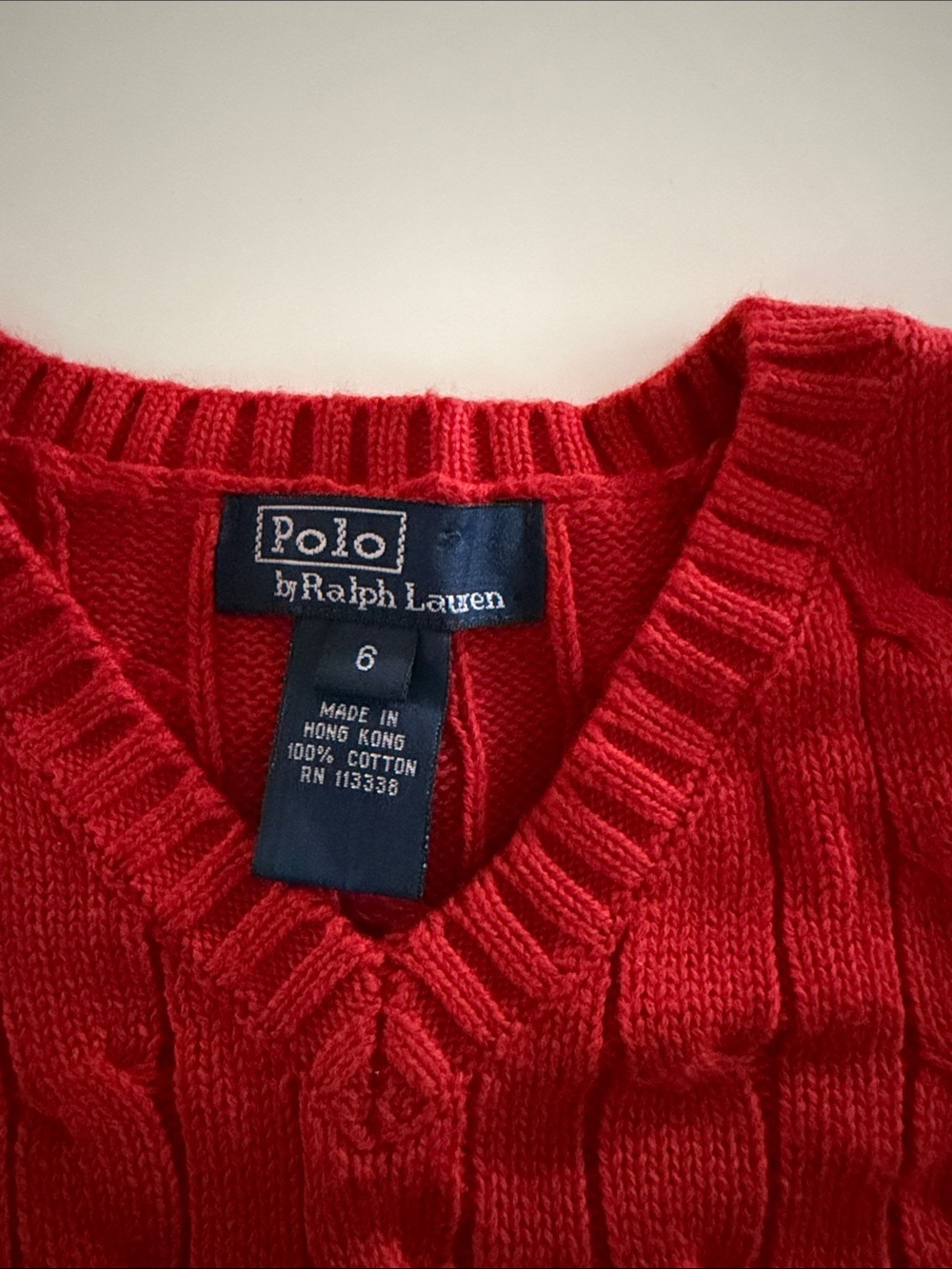 Ralph Lauren Men’s Red Cable-Knit V-Neck Sweater Vest with Navy Pony - Picture 2 of 2